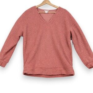 Caslon Womens Bouclé Sweater‎ M Pink V-Neck Cozy Soft Girl Teddy Texture NWT